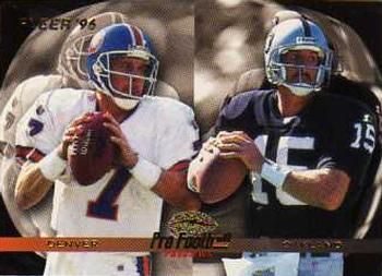 John Elway / Jeff Hostetler Denver Broncos / Oakland Raiders 1996 Fleer NFL Pro Football Previews #191